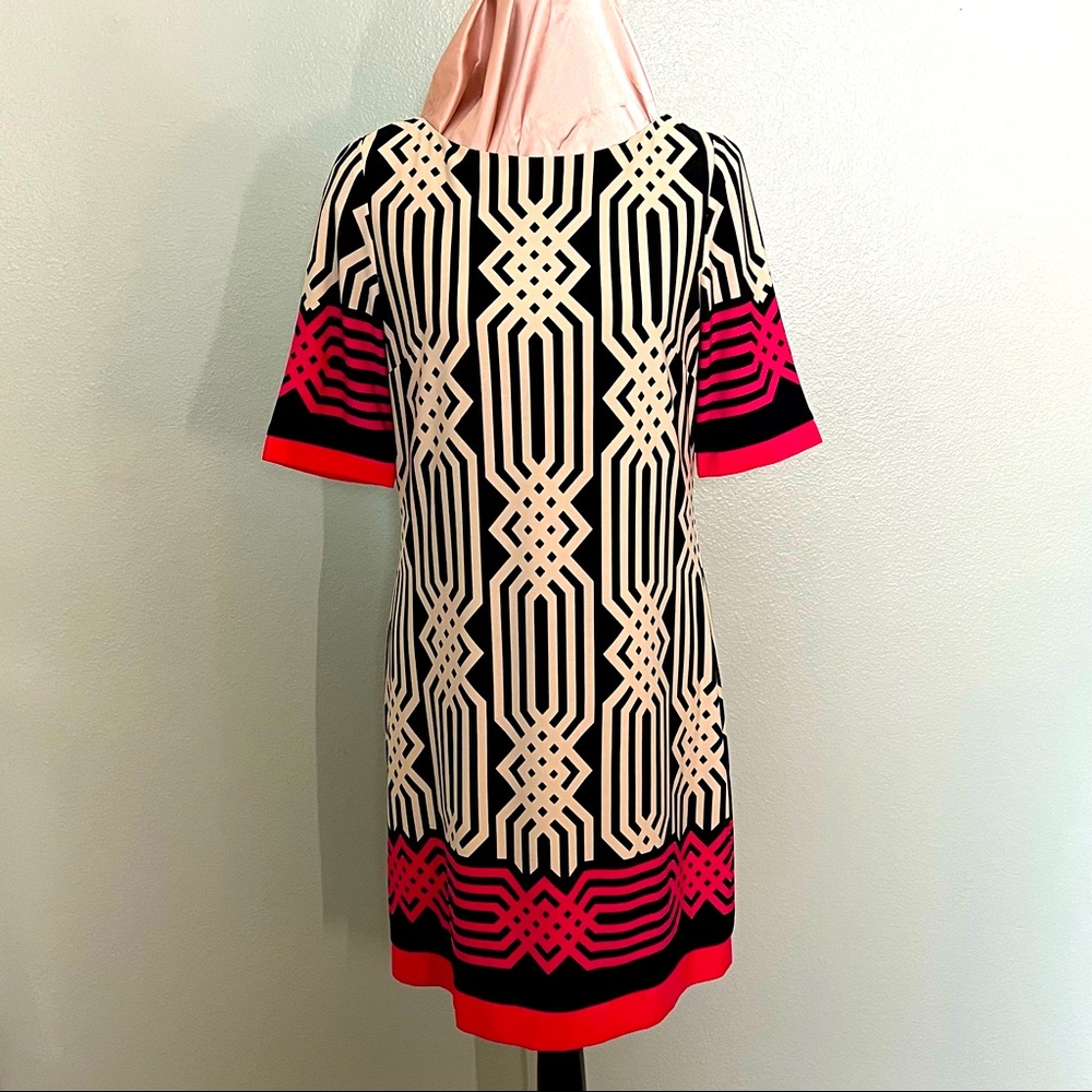 Eliza j dress 10P dress Geometric Black/Cream/Pink